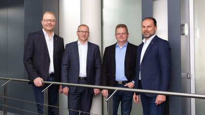 Manfred Hayböck, Geschäftsführer Transgourmet Österreich; Johannes Starrermayr, Geschäftsführer Gastro Profi; Wolfgang Hochreiter, bisheriger Eigentümer Gastro Profi und Thomas Panholzer, Geschäftsführer Transgourmet Österreich
