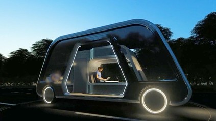 Ein futuristisches rollendes Hotelzimmer