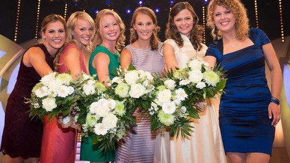 (v.l.) Laura Lahm (Rheinhessen), Katharina Staab (Nahe), Charlotte Freiberger (Hessische Bergstraße), Silena Werner (Franken), Friederike Wachtel (Sachsen) und Anastasia Kronauer (Pfalz). (Foto © DWI)