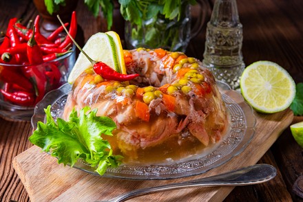 Eine schön angerichtete Fleischsülze auf einem Teller