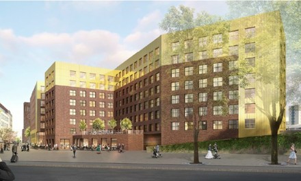 Die Ansicht des neuen Hotel-Ensembles vom Düsseldorfer Mintropplatz aus. (Foto: GBI AG)