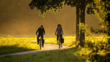 Zwei Fahrradfahrer auf Radweg in Natur