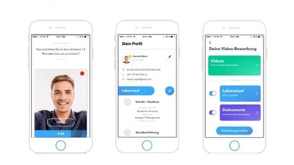 Drei Smartphones auf denen die Talentcupe-App geöffnet ist