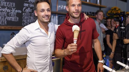 Lukas Podolski und Christian Gaier bei der Eröffnung von Ice Cream United
