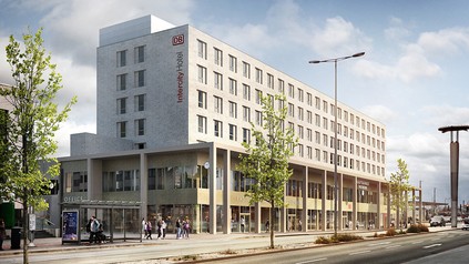 Entwurf-Grafik des neuen IntercityHotels in Paderborn