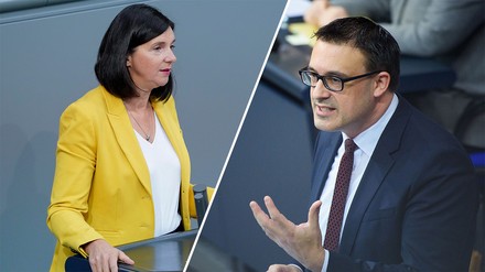 Grünen-Fraktionschefin Katrin Göring-Eckardt und SPD-Fraktionsvize Sören Bartol kritisieren die schleppende Umsetzung der Novemberhilfen. (Foto: ©picture alliance / Flashpic | Jens Krick; picture alliance/dpa | Gregor Fischer)
Grünen-Fraktionschefin Katrin Göring-Eckardt und SPD-Fraktionsvize Sören Bartol