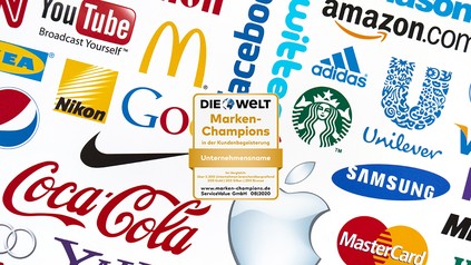 Verschiedene Markenlogos und das Siegel "Marken-Champions 2020"