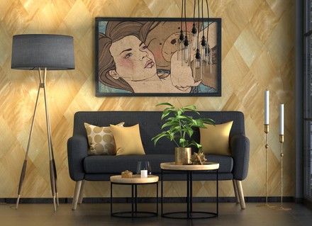 Sofa mit Tisch und Lampe