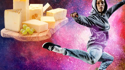 Eine Käseplatte neben einem Hip Hop Tänzer