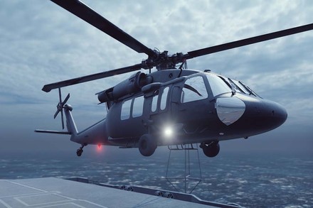 Ein Hubschrauber über einer Stadt