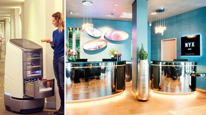 Service-Roboter Jeeves von Robotise und die Lobby des NYX Hotel Munich