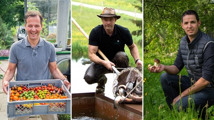 Thomas Kellermann, Küchenchef im Park Hotel Egerner Höfe, Richard Eifler, Fischwirt im Hotel Bareiss, und David Wagger, Chefkoch im Post Lech Arlberg
