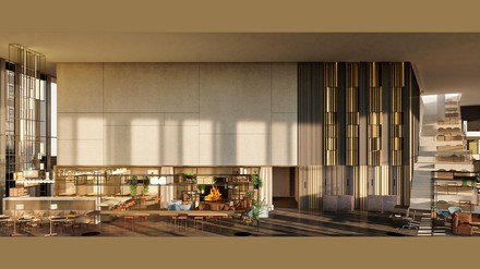 Die Lobby wird ein großzügig gestalteter Ort mit vielen gemütlichen und stylischen Lounge-Bereichen. (Foto: © NH Collection)
Lobby im Spin Tower