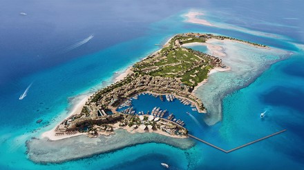 Rendering: So stellt sich Marriott die Luxusinsel im Mittelmeer vor. (Foto: © Marriott International)
Renderin der Luxusinsel Sidalah in Neom.
