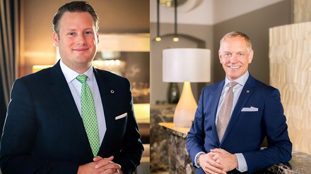 Guntram Weipert (rechts) wechselt als General Manager ins Steigenberger Icon Parkhotel in Düsseldorf. Friedrich von Schönfeldt (links) übernimmt im Leipziger Steigenberger Icon Grandhotel Handelshof. (Foto: © Steigenberger Hotels GmbH) Guntram Weipert und Friedrich von Schönfeldt