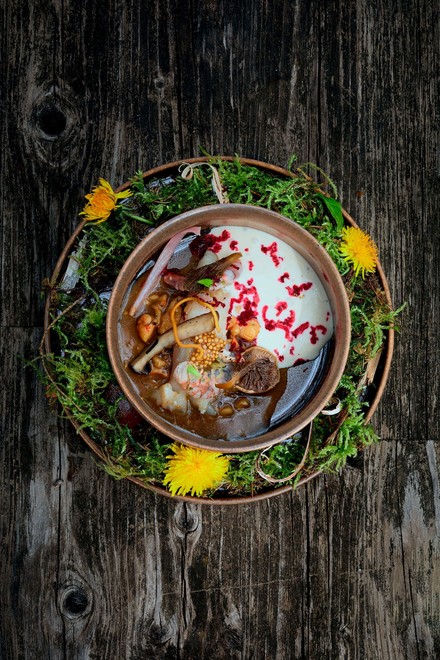 Fischgang: "Waldspaziergang" - Duett von der Garnele & Forelle von Alexander Wulf und CrispyRob (Foto: © Jeunes Restaurateurs)
