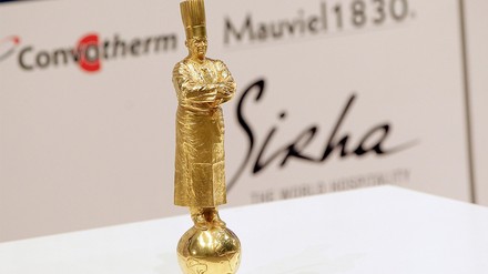 Über den Kochwettbewerb Bocuse d’Or: Der Wettbewerb wurde im Jahr 1987 von Paul Bocuse gegründet, dem international angesehenen Vater der französischen Nouvelle Cuisine und Jahrhundertkoch.(Foto: © picture alliance / Maxime Jegat/MAXPPP/dpa | Maxime Jegat) Die Sieger-Trophäe des Bocuse d’Or.
