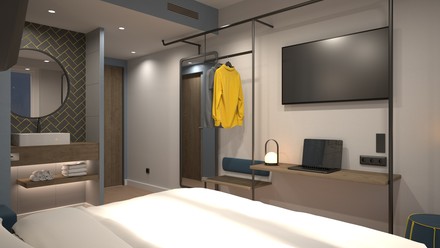 Rendering: So könnte ein Doppelzimmer im H2 Hotel Erfurt aussehen. (Foto: © Kitzig Interior Design GmbH)