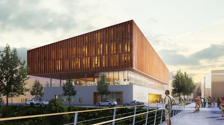 Rendering: Im oberen Stockwerk des Gebäudes soll das Hampton-Hotel Einzug halten. (Foto: © Auer Weber Architekten) Rendering: Im oberen Stockwerk des Gebäudes soll das Hampton-Hotel Einzug halten.