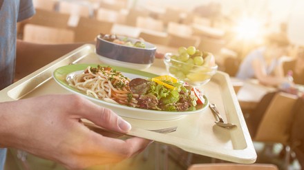 Landeskantinen in Baden-Württemberg sollen ihr Essen stärker von regionalen Bio-Anbietern beziehen. (Foto: © Gerhard Seybert/stock.adobe.com) Essen auf einem Tablett in einer Kantine