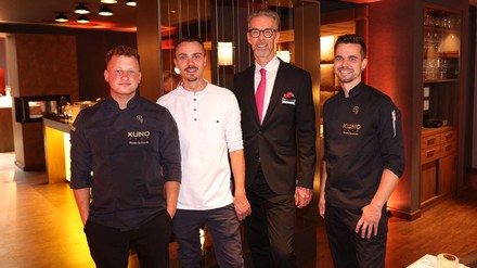 V. l. n. r.: Robin Hofmann, Patrick Grieshaber, Christoph Unckell und Daniel Schröder (Foto: © Hotel Rebstock) Robin Hofmann, Patrick Grieshaber, Christoph Unckell und Daniel Schröder