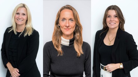 Jessica Schöndorf, Meike Kessel und Lena Bigalke sind die drei neuen Führungskräfte bei den me and all hotels. (Foto: © Lindner Hotels AG)