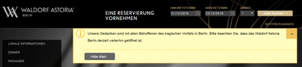 Meldung auf Website Waldorf Astoria