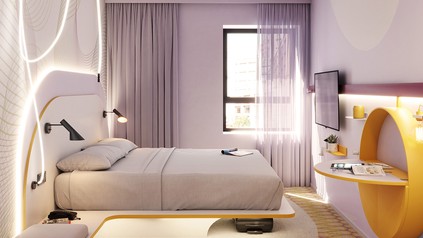 Grafik eines Gästezimmers im Prizeotel in Berlin