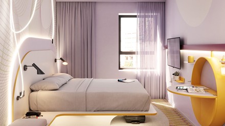 Grafik eines Gästezimmers im Prizeotel in Berlin