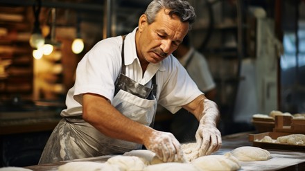 Älterer Mann backt Brot