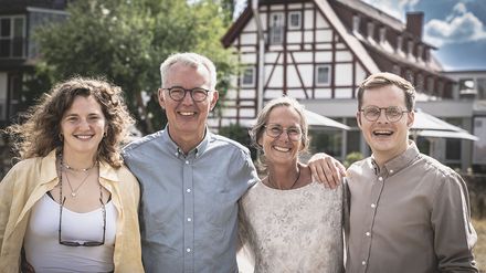 Gastgeberfamilie Jordan mit Luisa, Gerhard, Martina und Niclas Jordan vom Vier-Sterne-Superior-Hotel Jordan’s Untermühle in Rheinhessen.