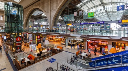 Leipzig main railway station Hauptbahnhof Hbf in Germany Deutsche Bahn DB hall shops