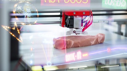 Ein Drucker druckt ein 3D-Steak