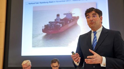 Albert Christmann als Sprecher bei der Bilanz-Pressekonferenz von Dr. Oetker
