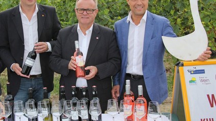 Alexander Petschnig, Hans Niessl und Mario Baier zeigen Weine