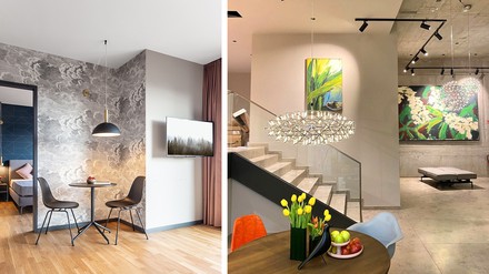 Essecke und Lobby mit Kunstausstellung des neuen ipartment Darmstadt