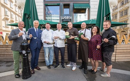 Peter Dobcak, Eugenio Rigo, Michael Böhm, Toni Mörwald, Matthias Pospisil, Rene Poysl, Johanna Gebeshuber und Felix Albiez freuen sich auf die kommende Restaurantwoche