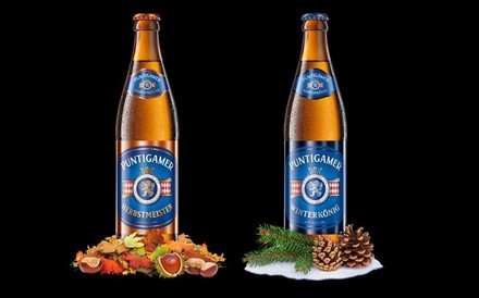 Die Biersorten Puntigamer Herbstmeister und Winterkönig in der Flasche