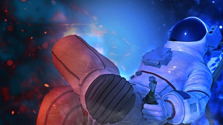 Ein Astronaut mit einem Bier in der Hand