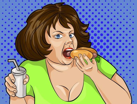 Zeichnung Frau mit Hotdog und Softdrink