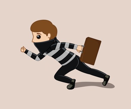 Dieb mit Koffer auf der Flucht