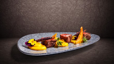 Rehmedaillons mit Kürbiscreme