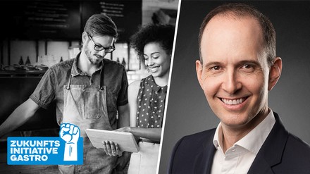 Werbeplakat der Zukunftsinitiative Gastro; Jochen Kramer, Mitglied der Geschäftsleitung, SALOMON FoodWorld GmbH