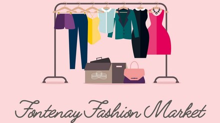 Bunte Zeichnung eines Kleiderständers mit verschiedenen Kleidungsstücken