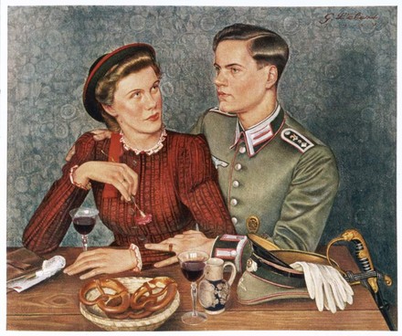 Paar am Esstisch Zeichnung