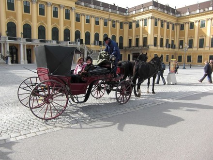 Frauen in Kutsche vor Schloss Schönbrunn in Wien