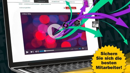 Die Hogapageseite mit Videos und einem Button auf dem Sichern Sie sich die besten Mitarbeiter! steht
