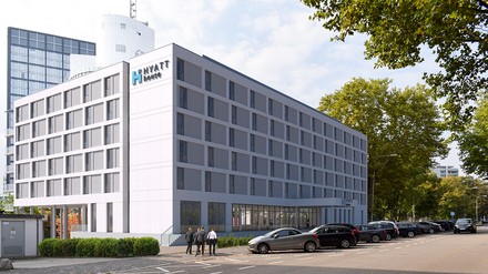 Rendering der Außenfassade des neuen Hyatt House Frankfurt Eschborn