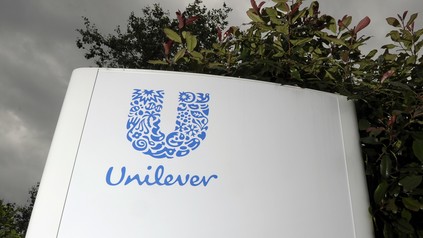 Das Logo von Unilever vor dem Hauptquartier in London