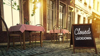 Geschlossenes Restaurant mit "Closed Lockdown" Schild